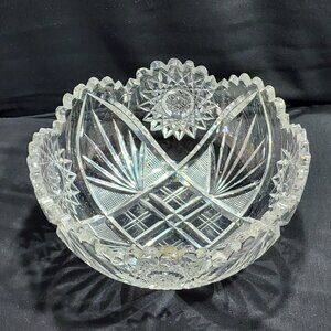 Antique Vintage RARE Brilliant Handcut Cut Crystal Glass 8” x 3.5” Bowl